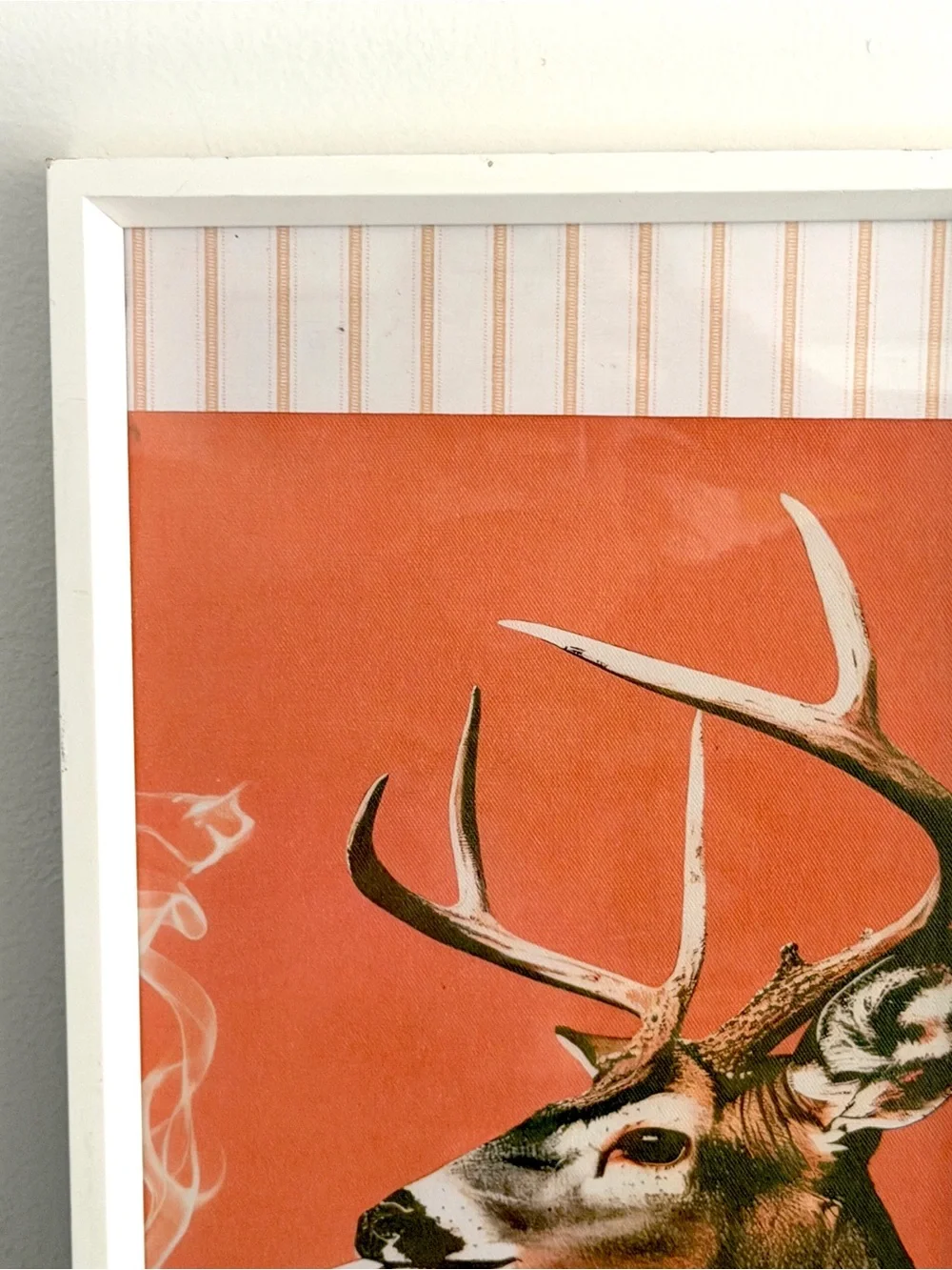 Buck Smoking a Cigarette Deer Vintage Style Canvas Art Print Stripes White Frame